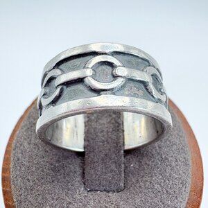Interlocking Design Cigar Band VTG Solid Sterling Silver 925 Ring Size 10.5